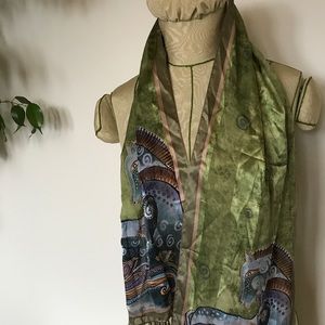 Laurel Burch Silk Scarf wild horses with fringe